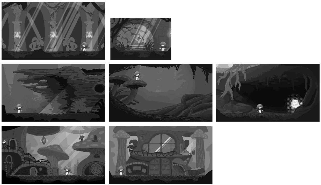 Concept art value sketches for background art